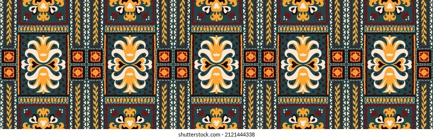Ikat geometric folklore ornament. Tribal ethnic vector texture. Seamless striped pattern in Aztec style. Figure tribal embroidery. Indian, Scandinavian, Gypsy, Mexican, folk pattern.