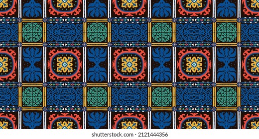 Ikat geometric folklore ornament. Tribal ethnic vector texture. Seamless striped pattern in Aztec style. Figure tribal embroidery. Indian, Scandinavian, Gypsy, Mexican, folk pattern.