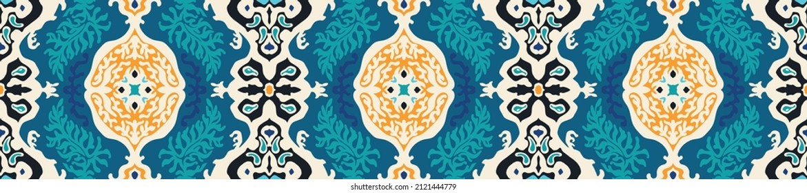 Ikat geometric folklore ornament. Tribal ethnic vector texture. Seamless striped pattern in Aztec style. Figure tribal embroidery. Indian, Scandinavian, Gypsy, Mexican, folk pattern.
