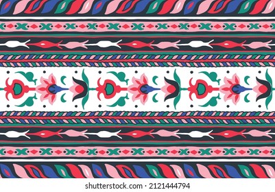 Ikat geometric folklore ornament. Tribal ethnic vector texture. Seamless striped pattern in Aztec style. Figure tribal embroidery. Indian, Scandinavian, Gypsy, Mexican, folk pattern.