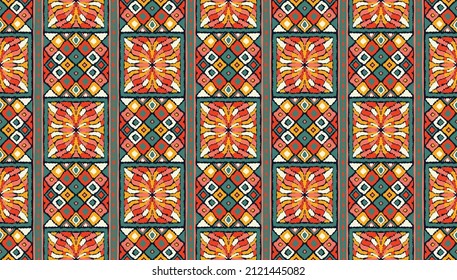 Ikat geometric folklore ornament. Tribal ethnic vector texture. Seamless striped pattern in Aztec style. Figure tribal embroidery. Indian, Scandinavian, Gypsy, Mexican, folk pattern.