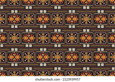 Ikat geometric folklore ornament. Tribal ethnic vector texture. Seamless striped pattern in Aztec style. Figure tribal embroidery. Indian, Scandinavian, Gypsy, Mexican, folk pattern.