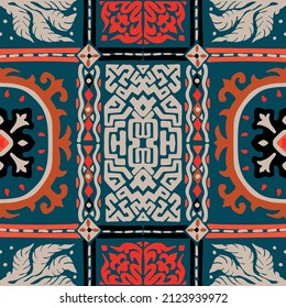 Ikat geometric folklore ornament. Tribal ethnic vector texture. Seamless striped pattern in Aztec style. Figure tribal embroidery. Indian, Scandinavian, Gypsy, Mexican, folk pattern.