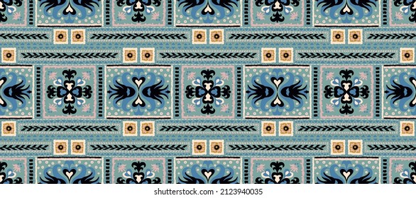 Ikat geometric folklore ornament. Tribal ethnic vector texture. Seamless striped pattern in Aztec style. Figure tribal embroidery. Indian, Scandinavian, Gypsy, Mexican, folk pattern.