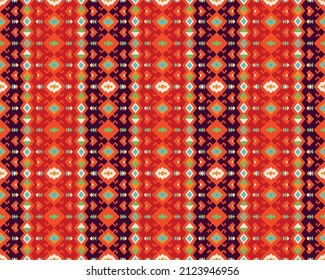 Ikat geometric folklore ornament. Tribal ethnic vector texture. Seamless striped pattern in Aztec style. Figure tribal embroidery. Indian, Scandinavian, Gypsy, Mexican, folk pattern.