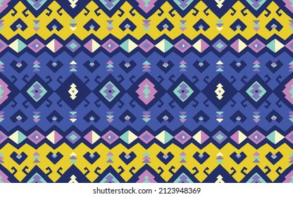 Ikat geometric folklore ornament. Tribal ethnic vector texture. Seamless striped pattern in Aztec style. Figure tribal embroidery. Indian, Scandinavian, Gypsy, Mexican, folk pattern.