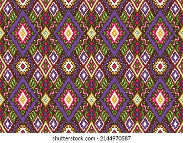 Ikat geometric folklore ornament. Tribal ethnic vector texture. Seamless striped pattern in Aztec style. Figure tribal embroidery. Indian, Scandinavian, Gypsy, Mexican, folk pattern.