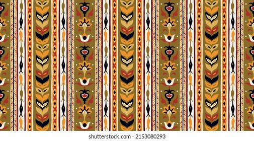 Ikat geometric folklore ornament. Tribal ethnic vector texture. Seamless striped pattern in Aztec style. Figure tribal embroidery. Indian, Scandinavian, Gypsy, Mexican, folk pattern.