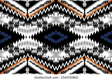 Ikat geometric folklore ornament. Tribal ethnic vector texture. Seamless striped pattern in Aztec style. Figure tribal embroidery. Indian, Scandinavian, Gypsy, Mexican, folk pattern. Ikat pattern