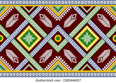 Ornamento de folclore geométrico Ikat. Textura vectorial étnica tribal mexicano, patrón folclórico Alfombra textil vectorial étnica cornamento estilo bordado Elementos decorativos de época