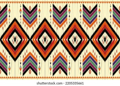 Ikat geometric folklore ornament with tribal ethnic seamless striped pattern Aztec style. oriental pattern traditional Design for background, clothing, wrapping, Batik, fabric, vector, illustration.