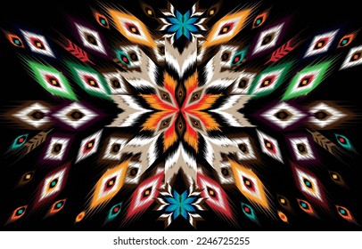 Ornamento de folclore geométrico Ikat. Textura vectorial étnica tribal. 
Patrón de rayas sin foco al estilo azteca. Figura bordado tribal. 
Indio, Escandinavo, Gyp
sy, mexicana, folk.
