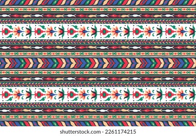 Ikat geometric folklore ornament. Tribal ethnic vector texture. Seamless striped pattern in Aztec style. Figure tribal embroidery. Indian, Scandinavian, Gypsy, Mexican, folk pattern.
