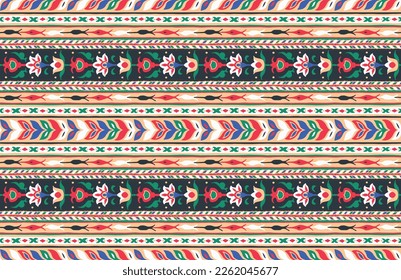 Ikat geometric folklore ornament. Tribal ethnic vector texture. Seamless striped pattern in Aztec style. Figure tribal embroidery. Indian, Scandinavian, Gypsy, Mexican, folk pattern.