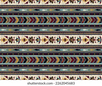 Ikat geometric folklore ornament. Tribal ethnic vector texture. Seamless striped pattern in Aztec style. Figure tribal embroidery. Indian, Scandinavian, Gypsy, Mexican, folk pattern.