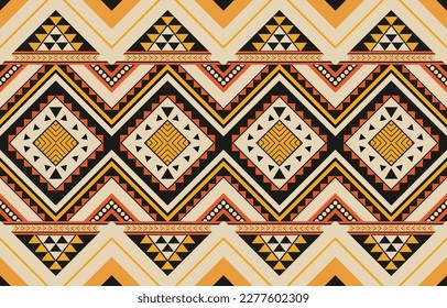 Ikat geometric folklore ornament. Tribal ethnic vector texture. Seamless striped pattern in Aztec style. Figure tribal embroidery. Indian, Scandinavian, Gypsy, Mexican, folk pattern. Boho chic design.