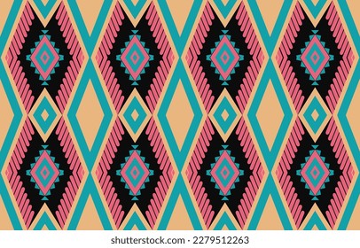 Ikat geometric folklore ornament. Tribal ethnic vector texture. Seamless striped pattern in Aztec style. Figure tribal embroidery. Indian, Scandinavian, Gypsy, Mexican, folk pattern. Boho chic design.