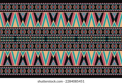 Ikat geometric folklore ornament. Tribal ethnic vector texture. Seamless striped pattern in Aztec style. Figure tribal embroidery. Indian, Scandinavian, Gypsy, Mexican, folk pattern. Boho chic design.