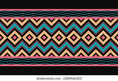 Ikat geometric folklore ornament. Tribal ethnic vector texture. Seamless striped pattern in Aztec style. Figure tribal embroidery. Indian, Scandinavian, Gypsy, Mexican, folk pattern. Boho chic design.