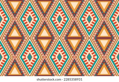 Ikat geometric folklore ornament. Tribal ethnic vector texture. Seamless striped pattern in Aztec style. Figure tribal embroidery. Indian, Scandinavian, Gypsy, Mexican, folk pattern. Boho chic design.