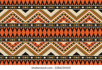 Ikat geometric folklore ornament. Tribal ethnic vector texture. Seamless striped pattern in Aztec style. Figure tribal embroidery. Indian, Scandinavian, Gypsy, Mexican, folk pattern. Boho chic design.