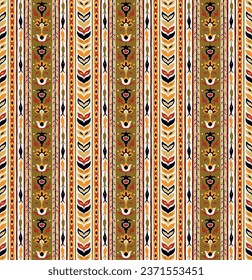 Ikat geometric folklore ornament. Tribal ethnic vector texture. Seamless striped pattern in Aztec style. Figure tribal embroidery. Indian, Scandinavian, Gypsy, Mexican, folk pattern.