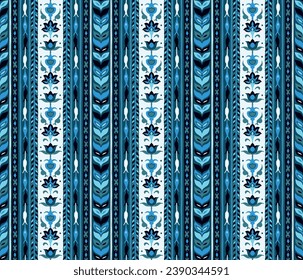 Ikat geometric folklore ornament. Tribal ethnic vector texture. Seamless striped pattern in Aztec style. Figure tribal embroidery. Indian, Scandinavian, Gypsy, Mexican, folk pattern.