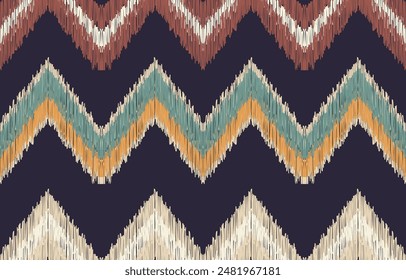 Ikat geometric folklore ornament. Tribal ethnic vector texture. Seamless striped pattern in Aztec style. Figure tribal embroidery. Indian, Scandinavian, Gypsy, Mexican, folk pattern. Boho chic design.