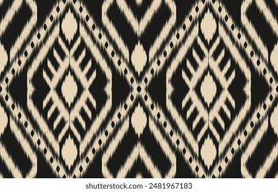 Ikat geometric folklore ornament. Tribal ethnic vector texture. Seamless striped pattern in Aztec style. Figure tribal embroidery. Indian, Scandinavian, Gypsy, Mexican, folk pattern. Boho chic design.