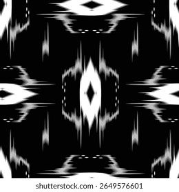 Ornamento folclórico geométrico de Ikat. Textura de vetores étnicos tribais. Padrão listrado sem costura em estilo asteca. Figura bordados tribais. Indiano, Escandinavo, Cigano, Mexicano, padrão folclórico