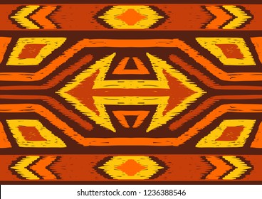 Ikat geometric folklore pattern. Ethnic folk ornament texture. Tribal mengikat textile. Aztec, Indian, Scandinavian, Gypsy or Mexican fabric.