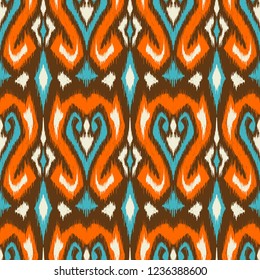 Ikat geometric folklore pattern. Ethnic folk ornament texture. Tribal mengikat textile. Aztec, Indian, Scandinavian, Gypsy or Mexican fabric.