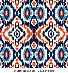 Ikat geometric folklore tribal ethnic ornament vector texture. Seamless striped Aztec style pattern. Ornate elegant luxury vintage retro modern style. For textile background backdrop tile wallpaper.