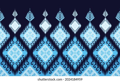 Ikat geometric Indian ethnic pattern. Aztec fabric carpet mandala ornament boho chevron textile decoration wallpaper. Traditional embroidery tribal carpet ornaments vector illustrations background.