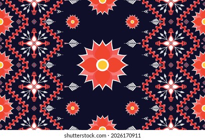 Ikat geometric Indian ethnic pattern design. Aztec fabric carpet mandala ornament boho chevron textile decoration wallpaper. Traditional embroidery tribal oriental vector illustrations background.