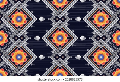 Ikat geometric Indian ethnic pattern. Aztec fabric carpet mandala ornament boho chevron textile decoration wallpaper. Traditional embroidery oriental African tribal vector illustrations background.