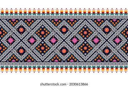 Ikat geometric Indian ethnic pattern. Aztec fabric carpet mandala ornament boho chevron textile decoration wallpaper. Traditional embroidery oriental African tribal vector illustrations background.