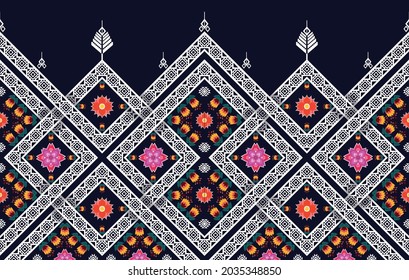 Patrón étnico indio geométrico Ikat. Moqueta de tela azteca mandala adorno boho chevron decoración textil papel de pared. Borde tradicional ilustraciones de los vectores tribales orientales africanos.