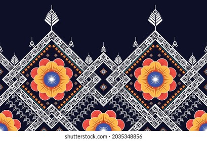 Patrón étnico indio geométrico Ikat. Moqueta de tela azteca mandala adorno boho chevron decoración textil papel de pared. Borde tradicional ilustraciones de los vectores tribales orientales africanos.
