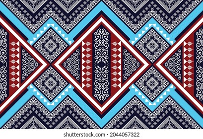 Ikat geometrisches indisches ethnisches Muster. Azteken Stoffteppich Mandala Ornament boho chevron Textil-Dekoration Tapete. Tribal Truthahn traditionelle Stickerei orientalische Vektorgrafiken Hintergrund.