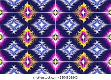 Ikat geometric oriental traditional with elements seamless pattern. designed for background, wallpaper, clothing, wrapping, fabric, Batik, decorating, embroidery style, vector illustration