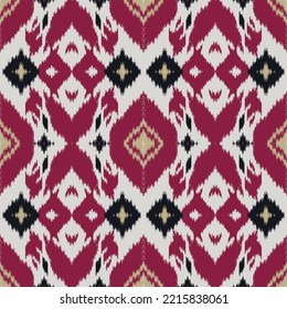 Ikat geometric ornament with diamonds. Ikkat. Seamless pattern. Aztec style. Tribal ethnic vector texture. Folk embroidery, Indian, Scandinavian, Gypsy, Mexican, African rug, wallpaper.
