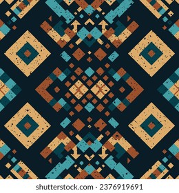 Ikat geometrische Ornament mit Diamanten. Ikkat. Nahtloses Muster. Aztec-Stil. Stammesethnische Vektorstruktur. Volkstickerei, indische, skandinavische, Zigeuner, mexikanische, afrikanische Teppiche, Tapete.