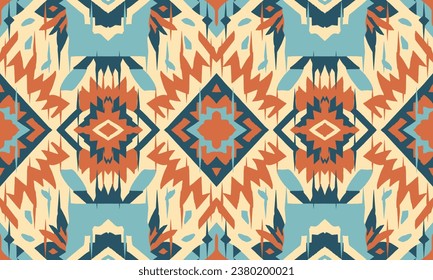Ikat geometric ornament with diamonds. Ikkat. Seamless pattern. Aztec style. Tribal ethnic vector texture. Folk embroidery, Indian, Scandinavian, Gypsy, Mexican, African rug, wallpaper.