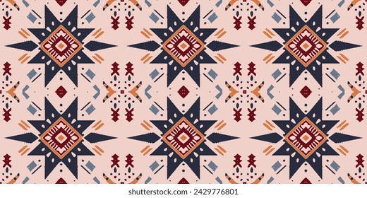 Ikat geometric ornament with diamonds. Ikkat. Seamless pattern. Aztec style. Tribal ethnic vector texture. Folk embroidery, Indian, Scandinavian, Gypsy, Mexican, African rug, wallpaper.