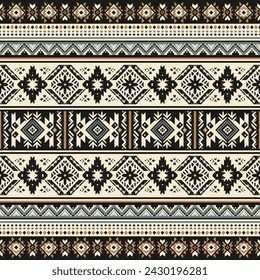 Ikat geometric ornament with diamonds. Ikkat. Seamless pattern. Aztec style. Tribal ethnic vector texture. Folk embroidery, Indian, Scandinavian, Gypsy, Mexican, African rug, wallpaper.