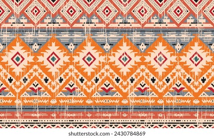 Ikat geometric ornament with diamonds. Ikkat. Seamless pattern. Aztec style. Tribal ethnic vector texture. Folk embroidery, Indian, Scandinavian, Gypsy, Mexican, African rug, wallpaper.