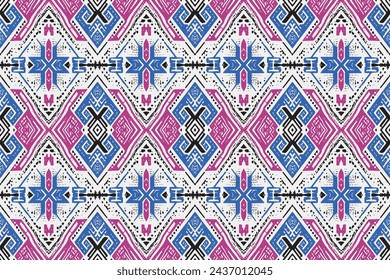 Ikat geometric ornament with diamonds. Ikkat. Seamless pattern. Aztec style. Tribal ethnic vector texture. Folk embroidery, Indian, Scandinavian, Gypsy, Mexican, African rug, wallpaper.