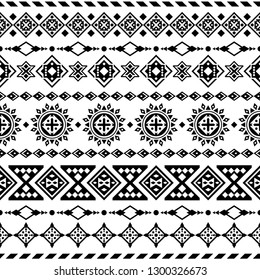 Ikat geometric ornament illustration design. Aztec Tribal Seamless pattern ethnic vector in black and white color