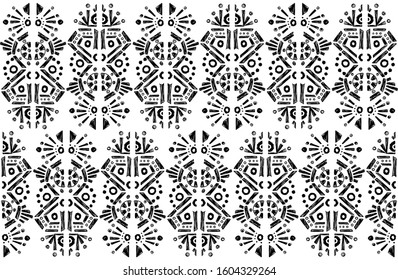 Ikat geometric pattern etnic indian ornamental black and white illustration. Navajo motif texture ornate design for surface print. Black and white background